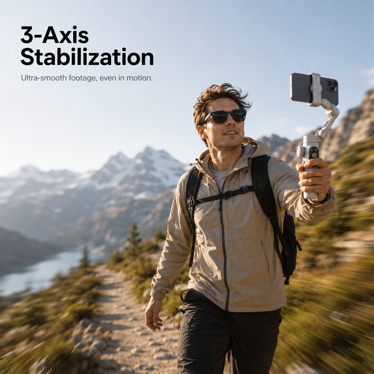 Content creator using the Creator Flow AI smartphone gimbal with 3-axis stabilization for smooth outdoor video recording.